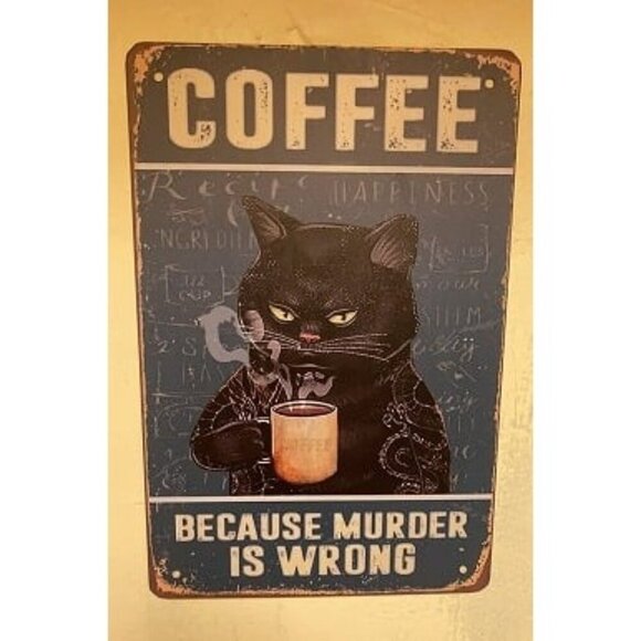 New Retro Cat Coffee Metal Sign Vintage Kitchen Signs Wall Decor - Picture 1 of 2